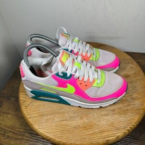 Nike Air Max 90 Womens Size 8 Pink Lime Green Teal Sneakers DC1865-600
